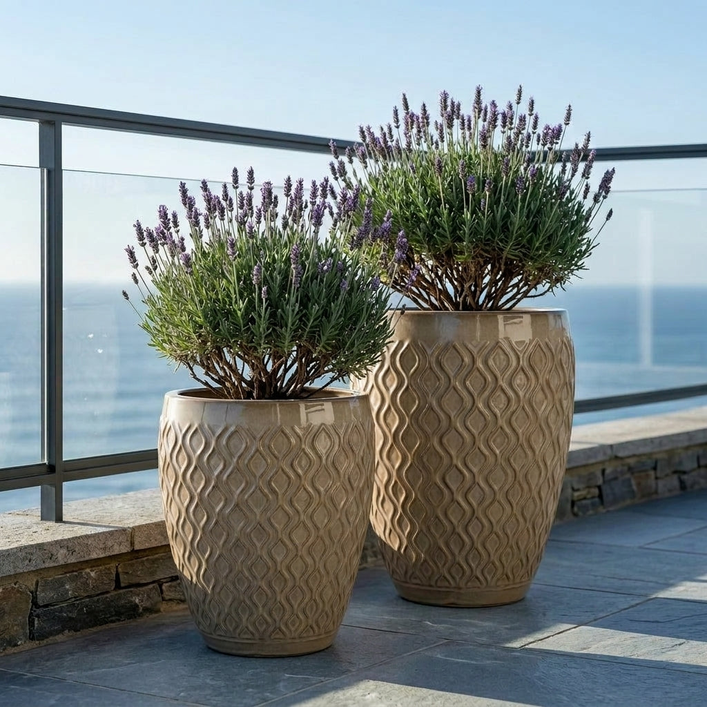 Provencelia Pflanzkübel PHENIX Písková – glasierte Terrakotta, Anduze-Stil