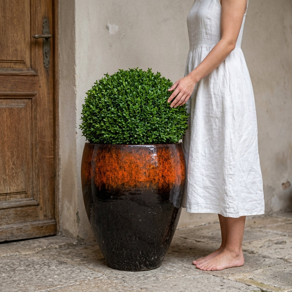 Provencelia Pflanzkübel POSEIDON2 Černo oranžová – glasierte Terrakotta, Anduze-Stil