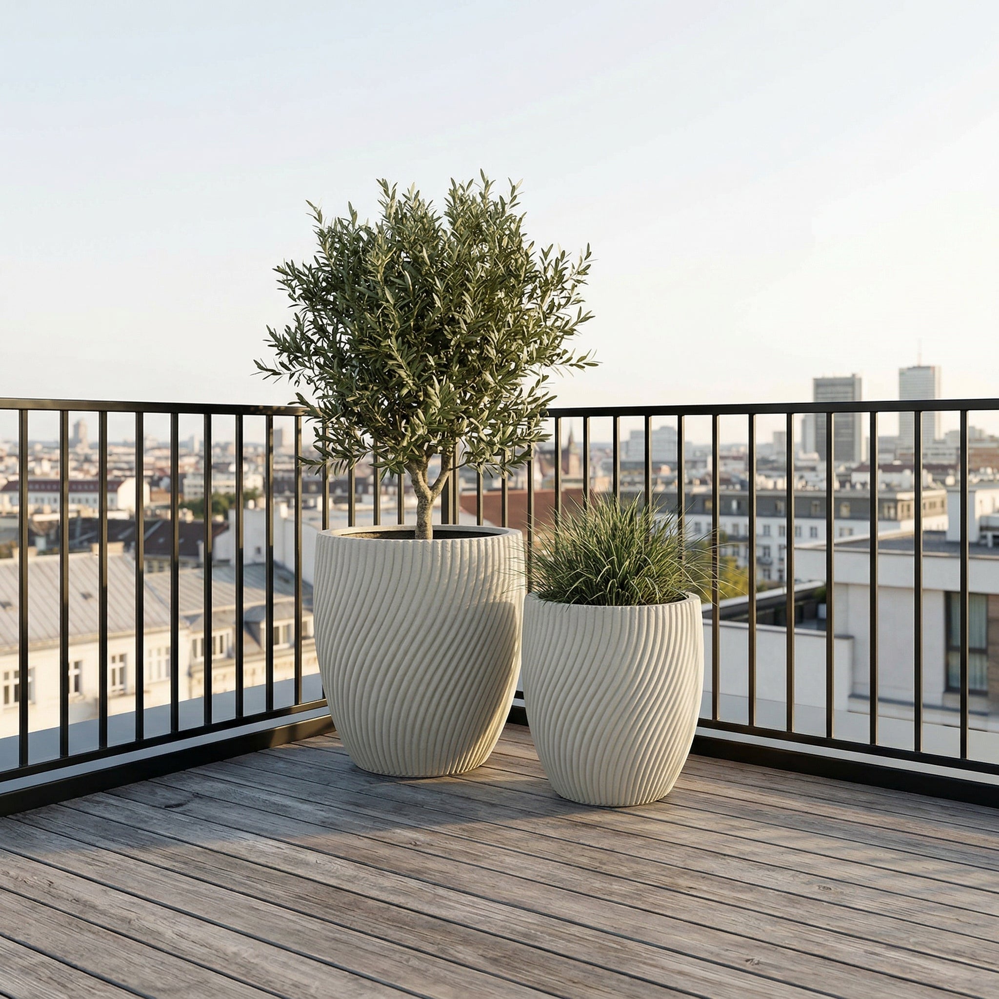 Pflanzkübel Beton Beige draußen – Solstice wetterfest