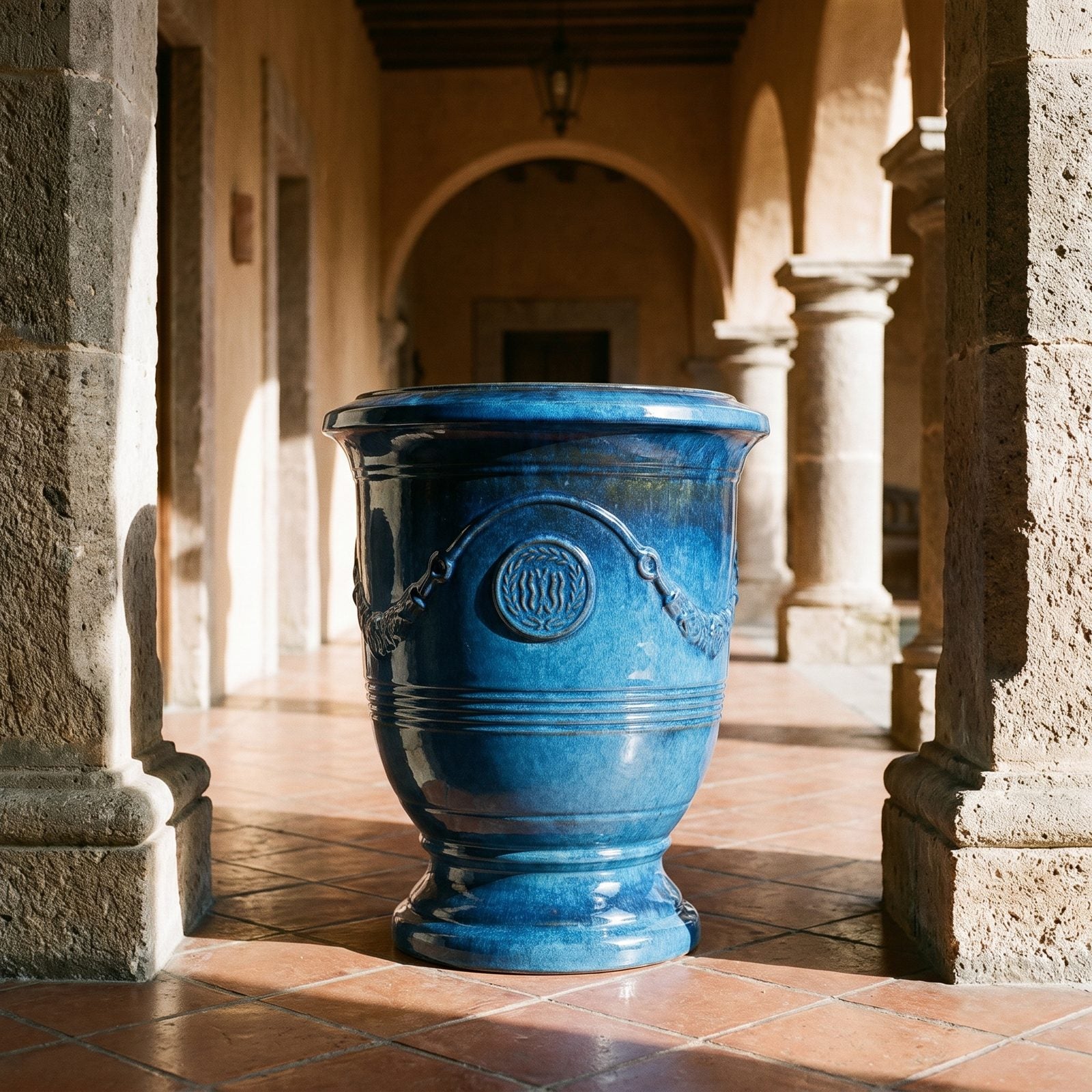 RICHELIEU Azurblau in der Arkade einer mexikanischen Hacienda