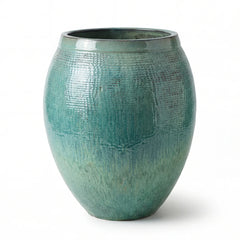 COCOON - Oceánská modrá – velký ručně vyráběný venkovní květináč z glazované terakoty, mrazuvzdorný