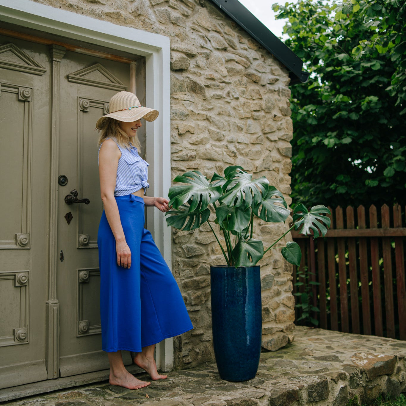 Keramik-Blumentopf ATHENA - Meeresblau