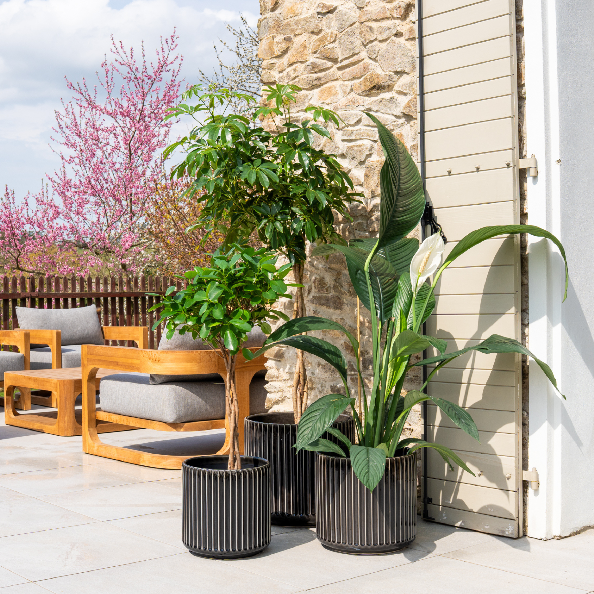 Keramik-Blumentopf LONDON - Grau/Schwarz