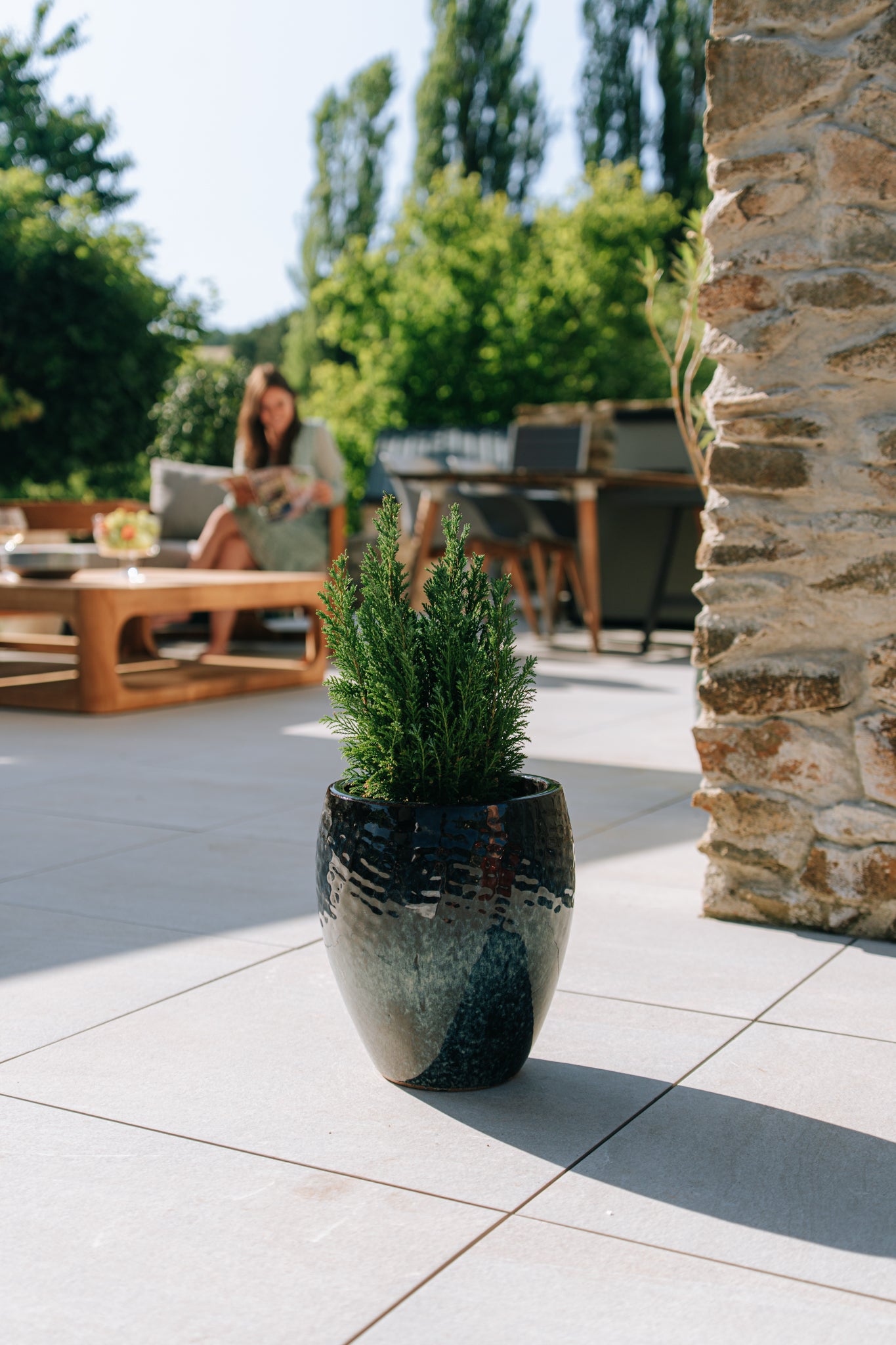 Keramik-Blumentopf Poseidon – Eisblau