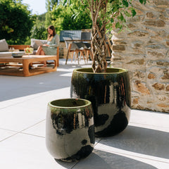 Keramik-Pflanzkübel SOCRATE - Schwarz/Grün