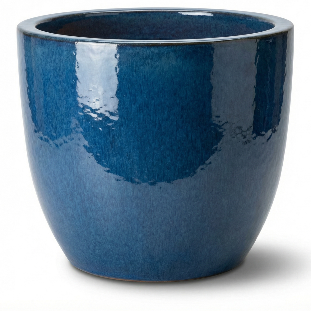 Keramik Pflanzkübel LANCELOT - Azurblau - M (36 x 34 cm)