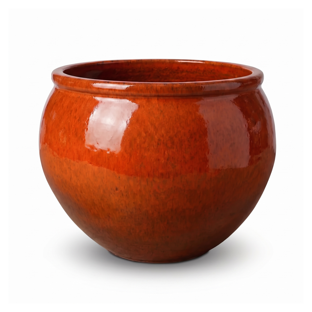 Großer Keramik-Pflanzkübel Lutece - Tropisches Orange - XL (53 cm x 43 cm)