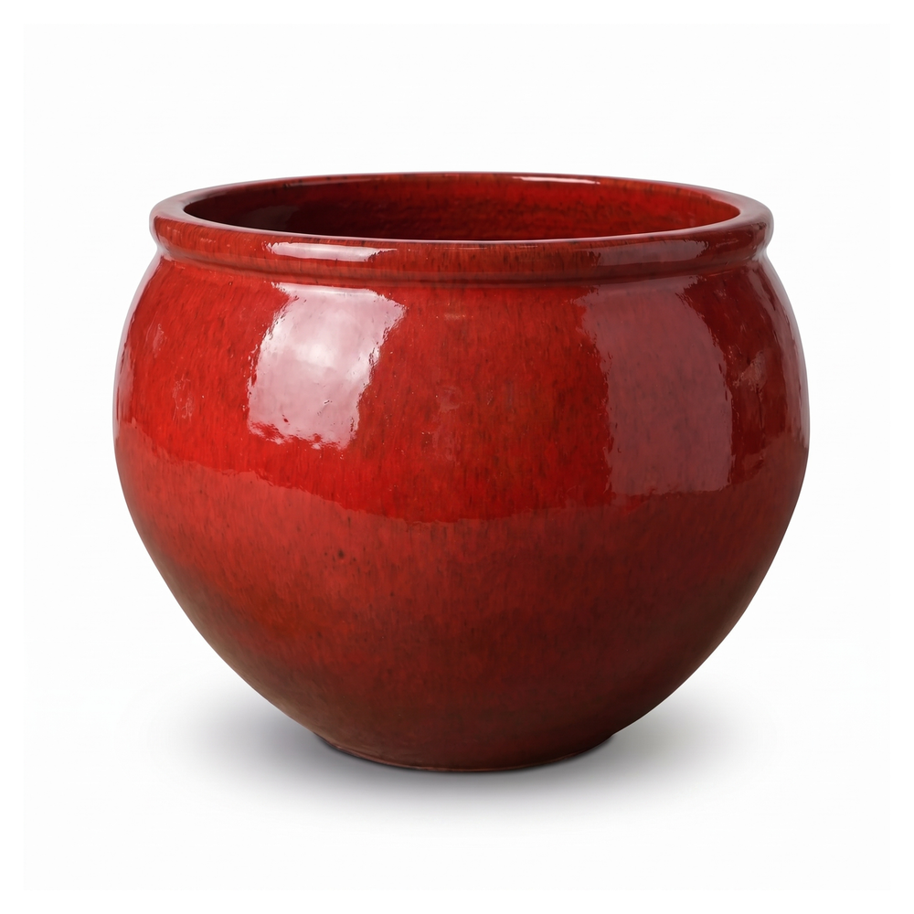 Großer Keramik-Pflanzkübel Lutece - Tropenrot - XL (53 cm x 43 cm)