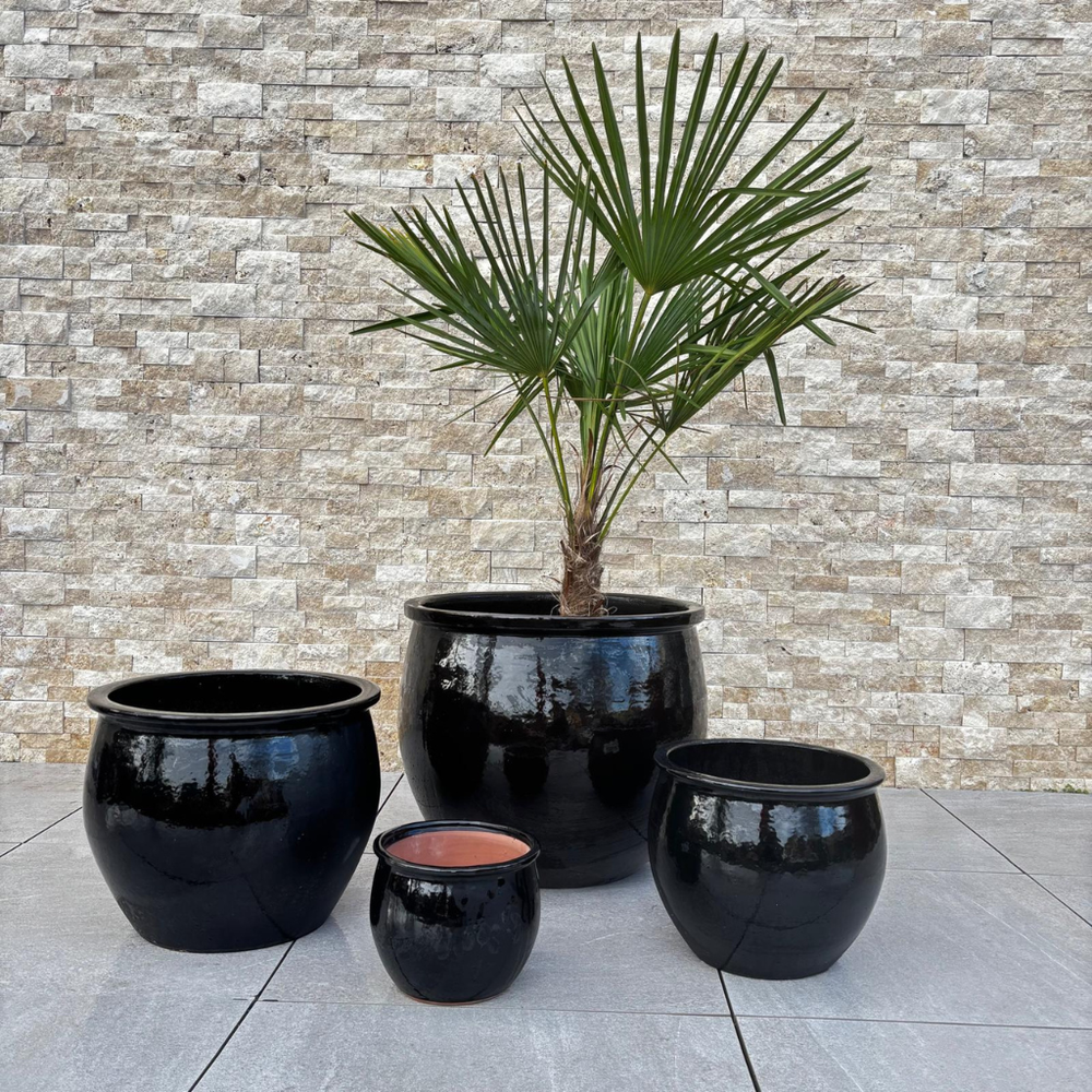 Keramik-Pflanzkübel NEWTON - Schwarz - L (44 cm x 35 cm)