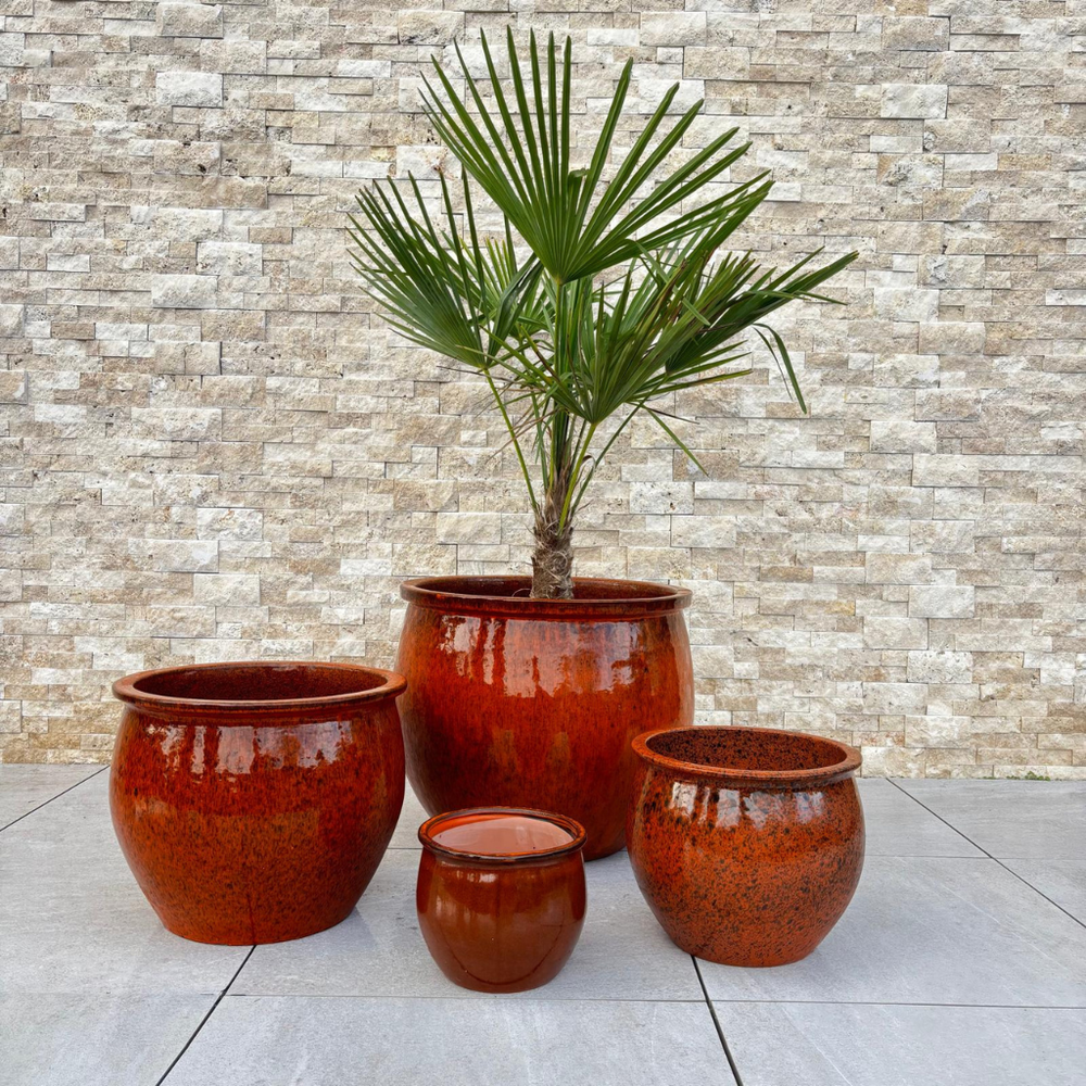 Keramik-Pflanzkübel NEWTON - Tropisches Orange - S (21 cm x 23 cm)