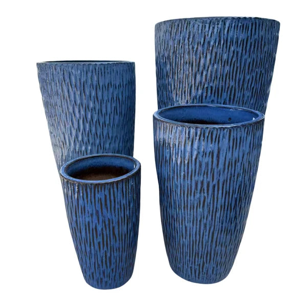 PAGNOL 23 × 38 cm – Antikblau, großer handgefertigter Pflanzkübel aus glasierter Terrakotta für den Außenbereich, frostbeständig