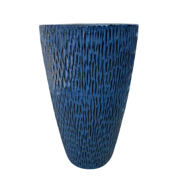 PAGNOL 30 × 53 cm – Antikblau, großer handgefertigter Pflanzkübel aus glasierter Terrakotta für den Außenbereich, frostbeständig
