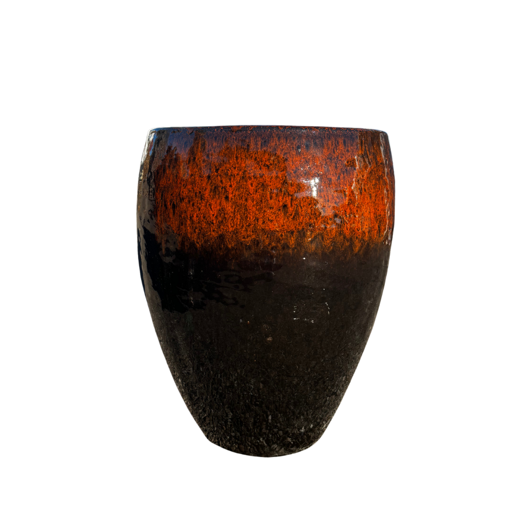 Keramik-Pflanzkübel POSEIDON - Schwarz-Orange - S: 28 x 31 cm