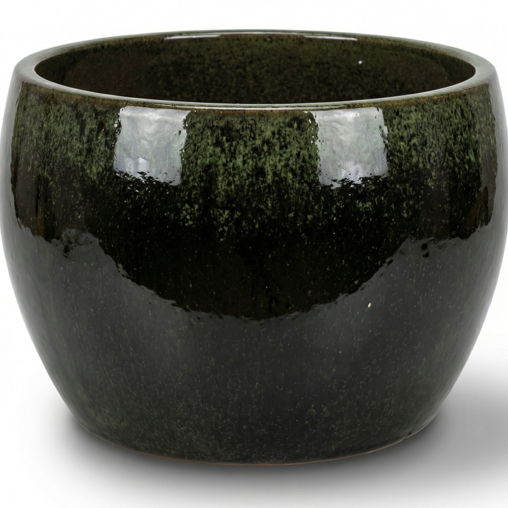 Keramik-Pflanzkübel ROMULUS - Schwarz/Grün - M (31 x 23 cm)