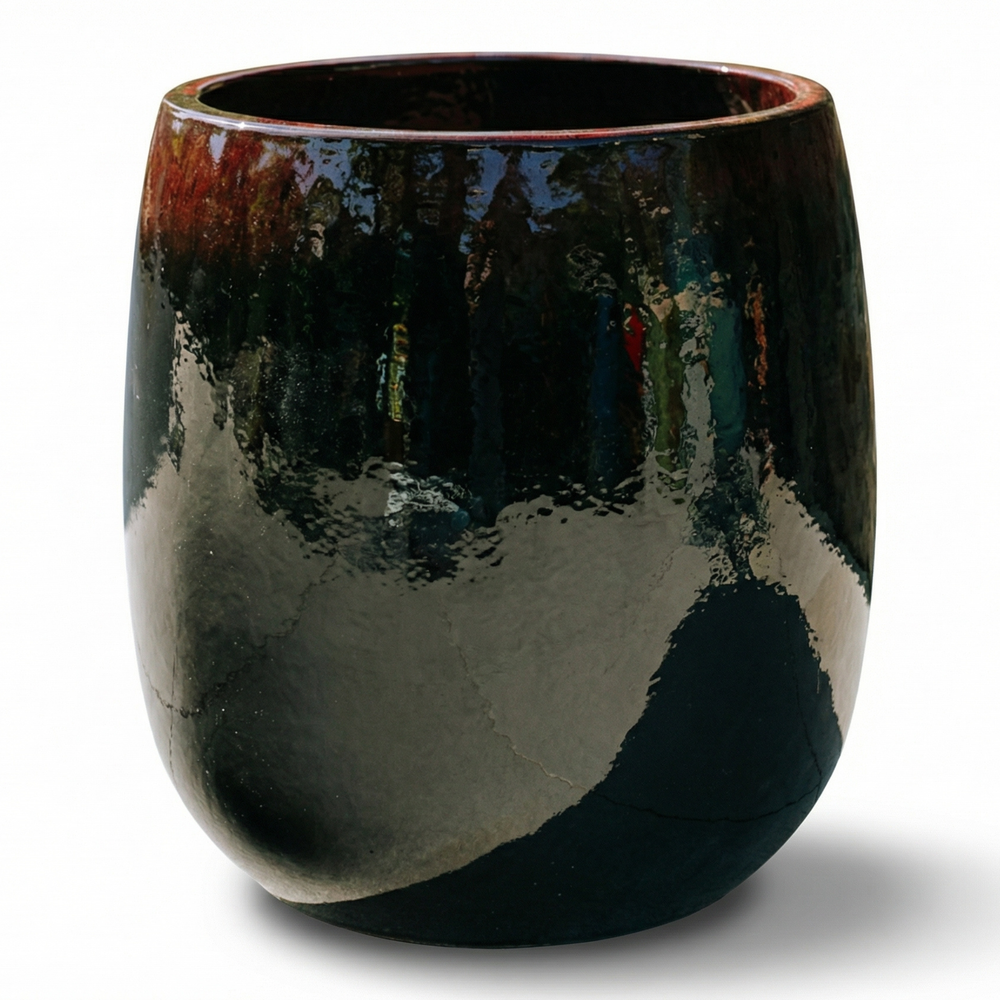 Keramik-Pflanzkübel SOCRATE - Schwarz-Rot - L (48 cm x 49 cm)