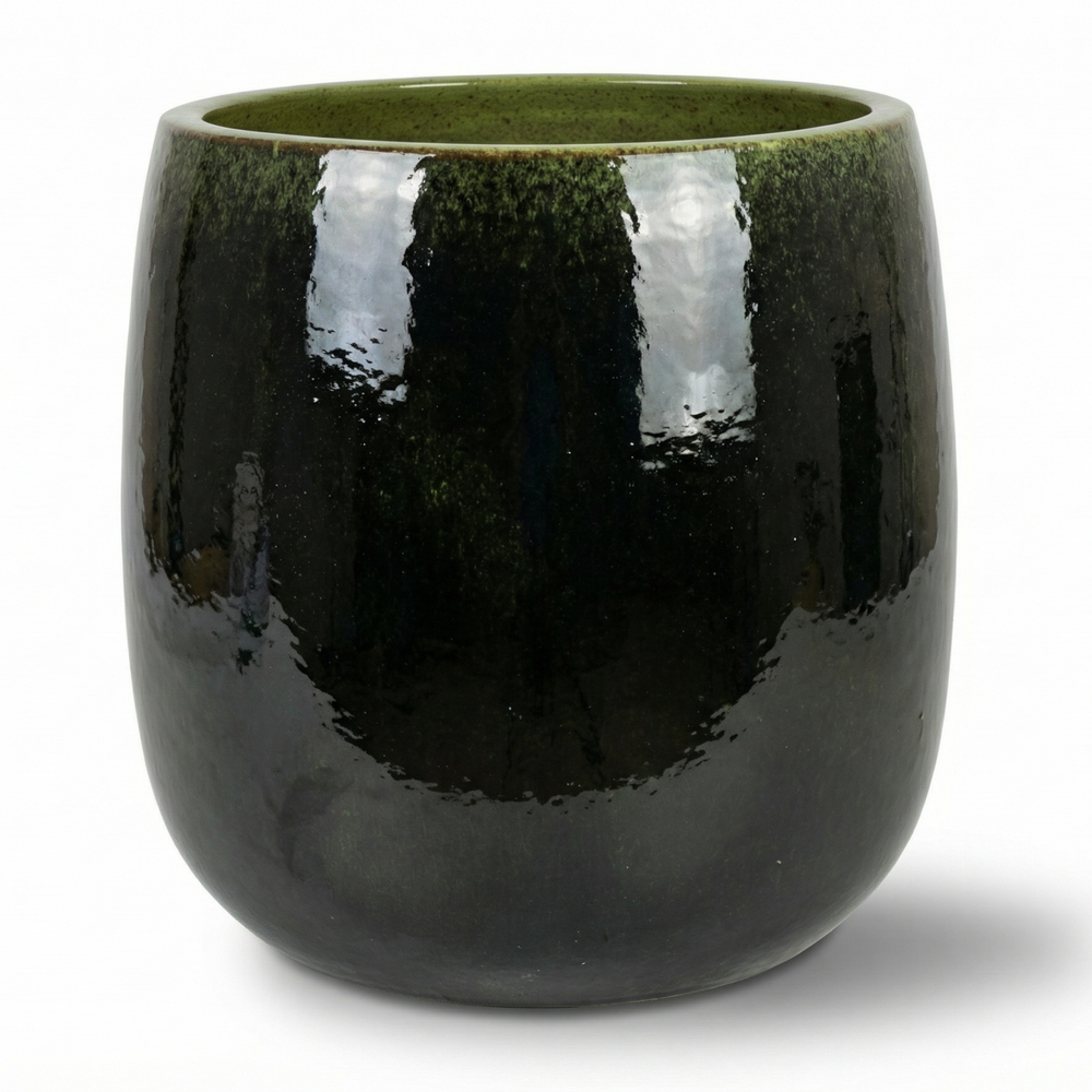 Keramik-Pflanzkübel SOCRATE - Schwarz/Grün - M (32 cm x 33 cm)