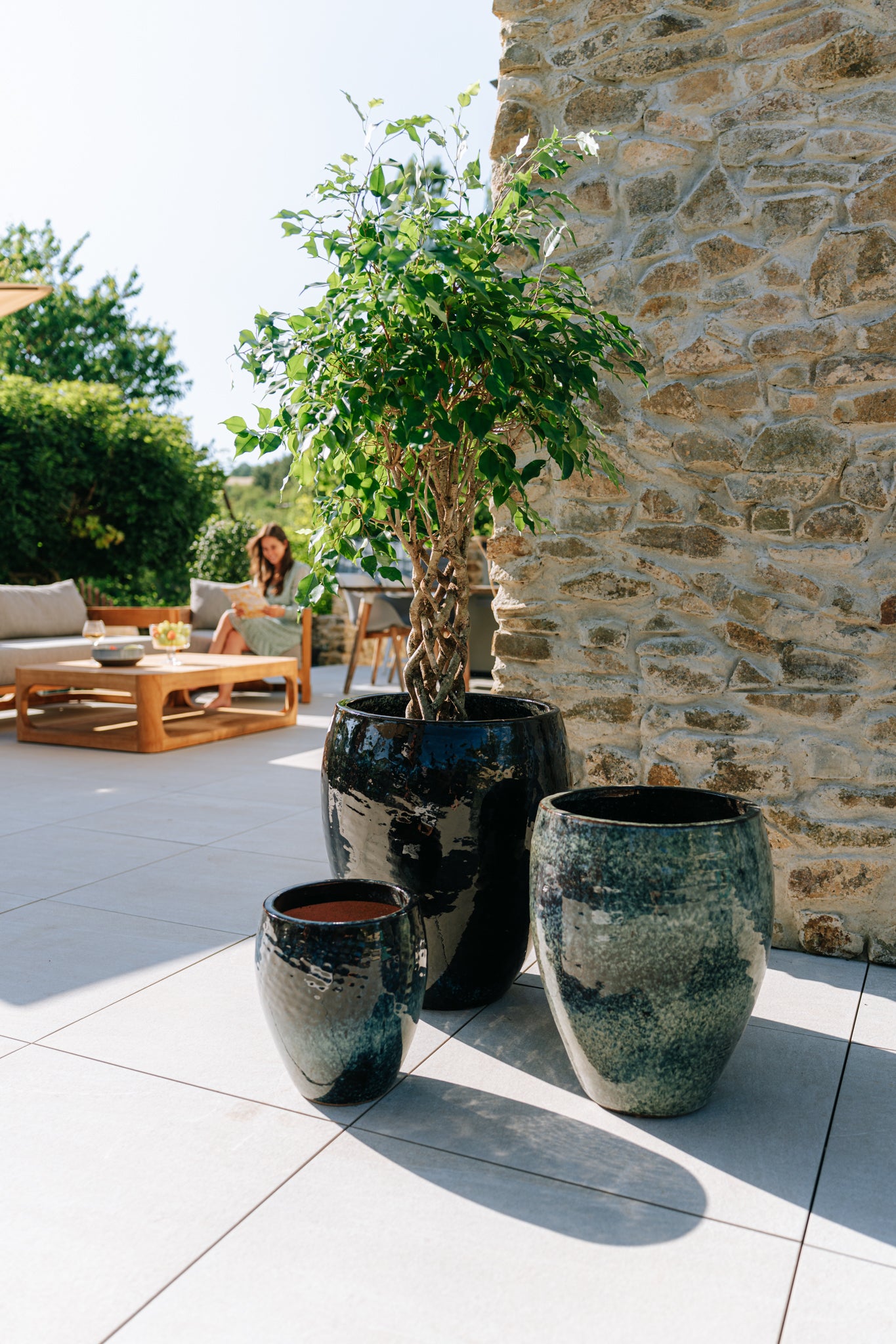 Keramik-Blumentopf Poseidon – Eisblau