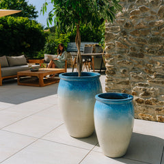 Keramik-Blumentopf BACCHUS - Weiß-Blau