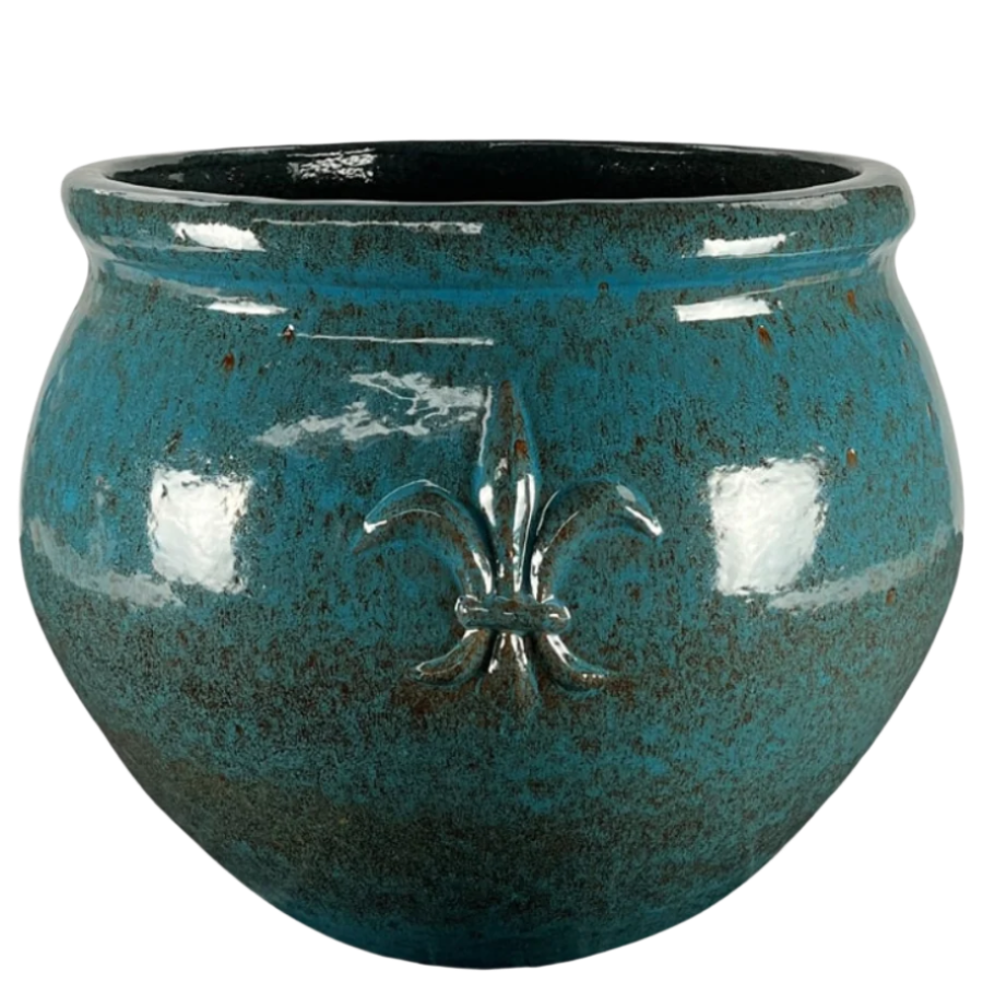 XXL Keramik-Pflanzkübel CLOVIS - Stahlblau - XL (53 cm x 43 cm)