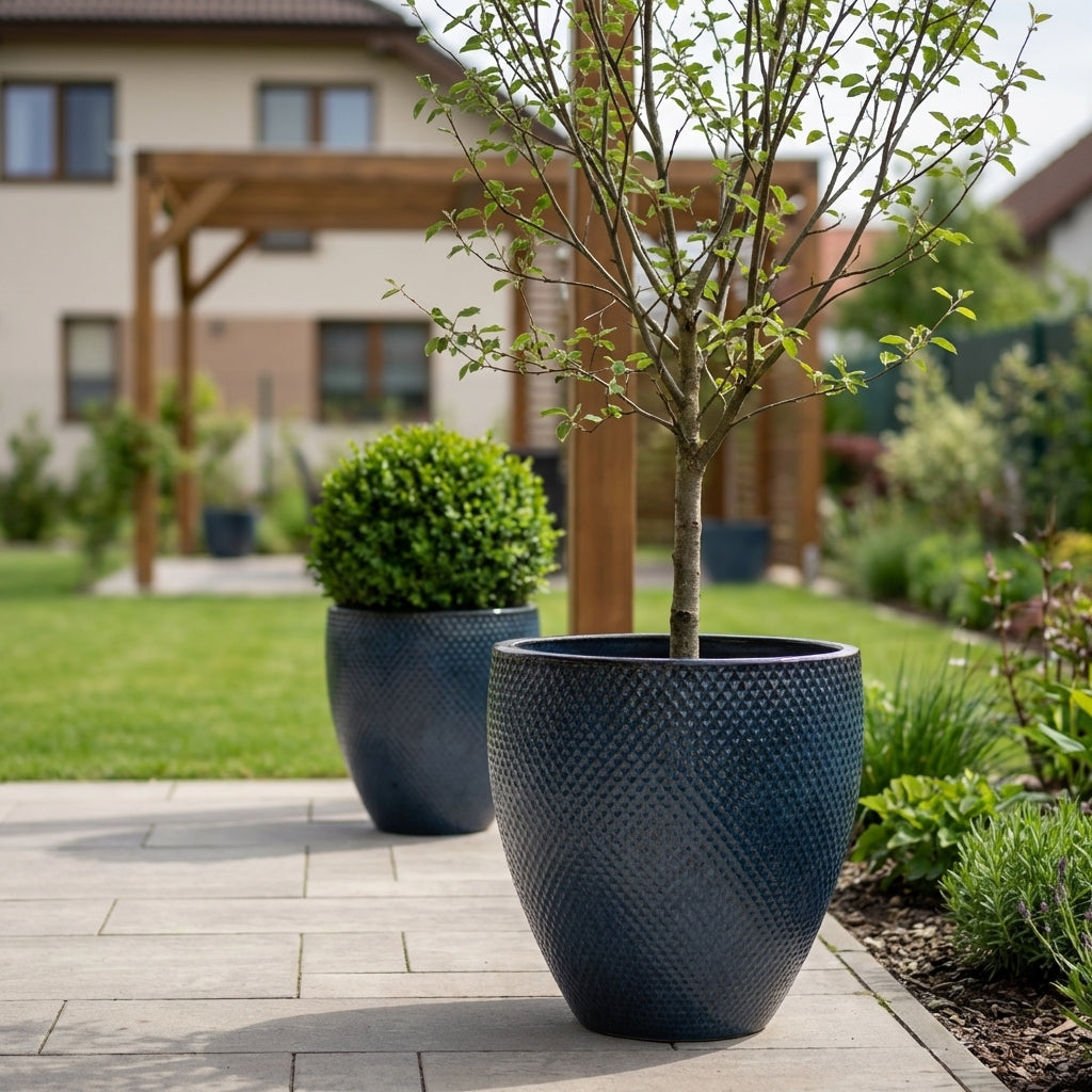 Blumentopf SIGNAC Antikenblau – handgefertigte Keramik, XXL bis 68 cm