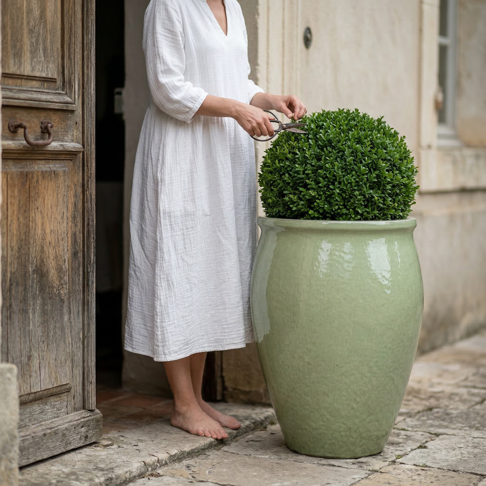 Provencelia Pflanzkübel BACCHUS Jadegrün – glasierte Terrakotta, Anduze-Stil