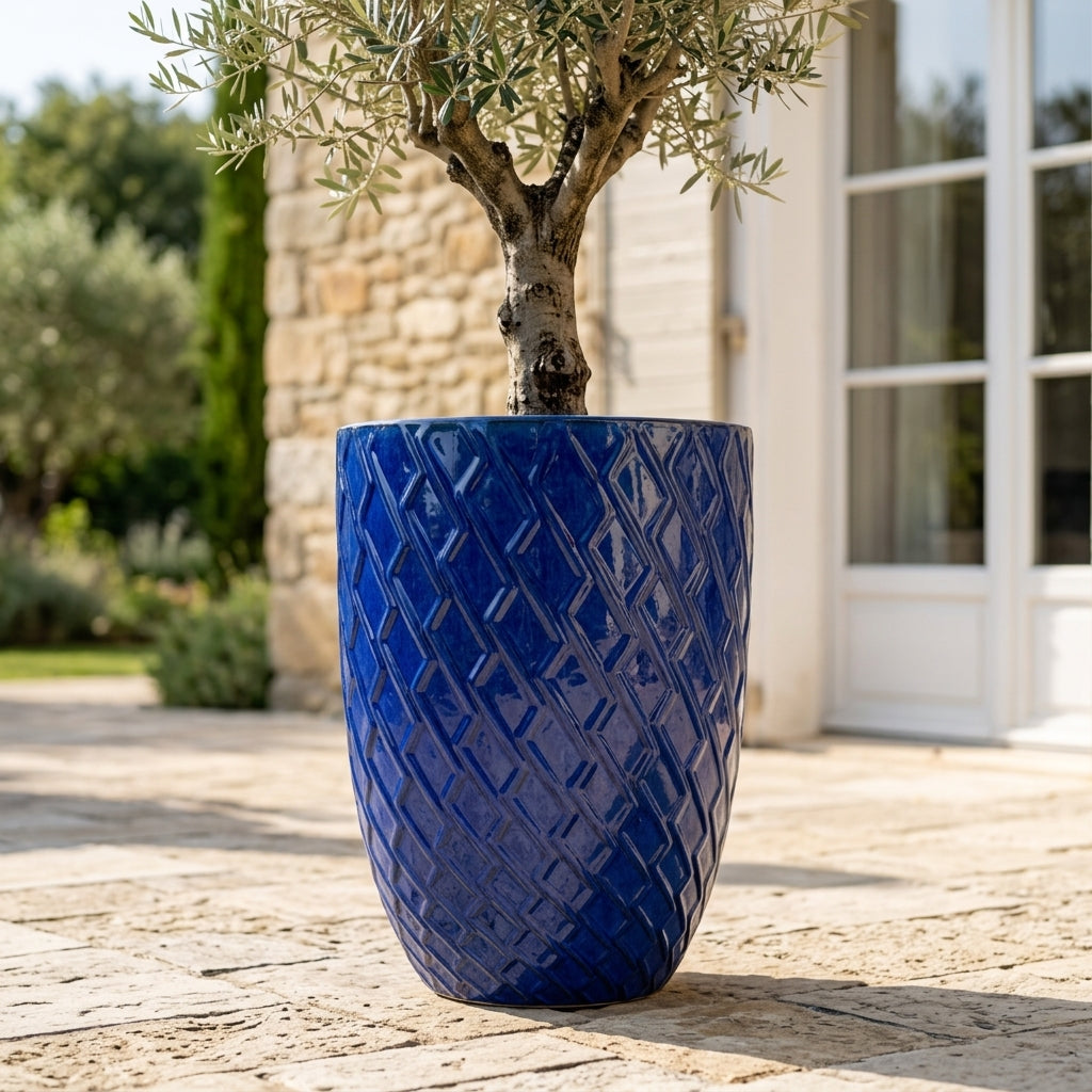 ZEUS Keramik Pflanzkübel Antikenblau – wetterfest, für Innen und Außen