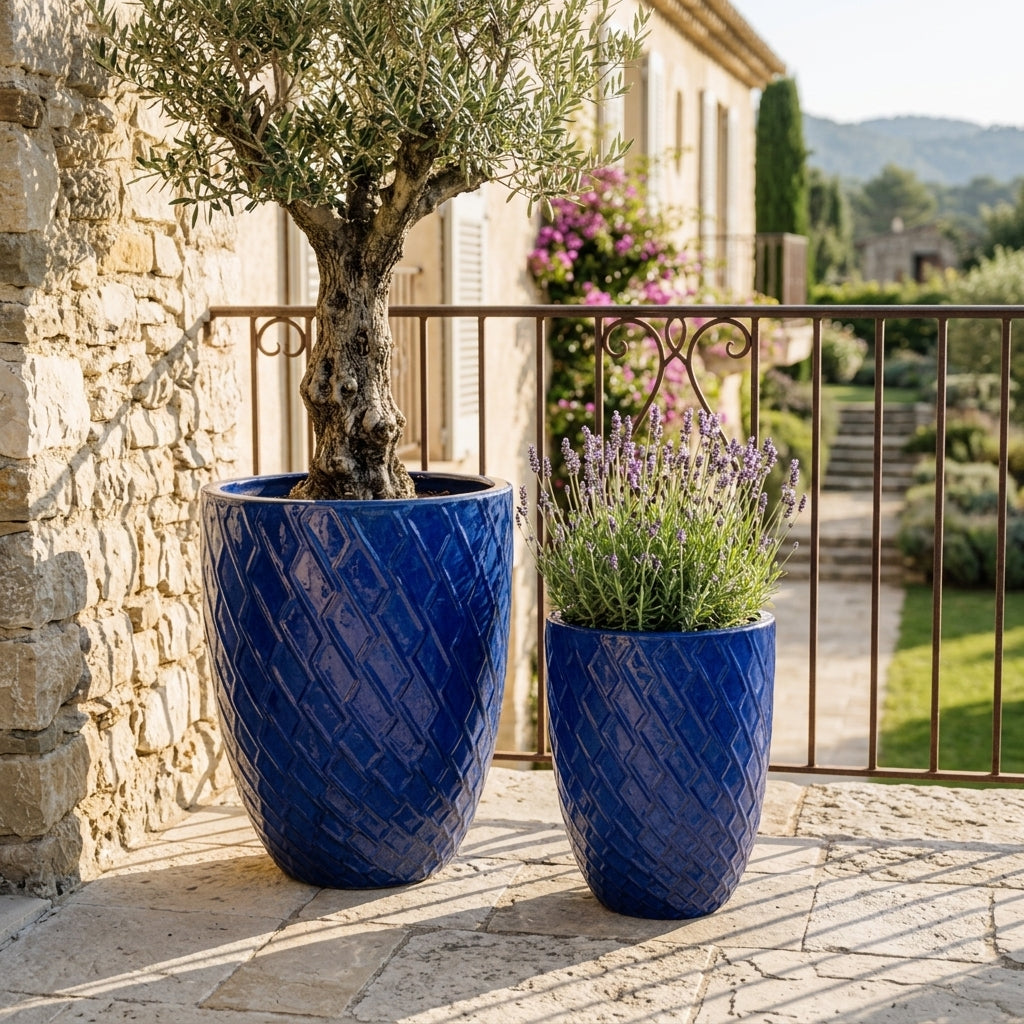 Blumentopf ZEUS Antikenblau – handgefertigte Keramik, XXL bis 68 cm