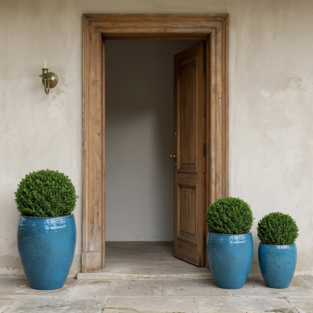 Blumentopf POSEIDON2 Stahlblau – handgefertigte Keramik, XXL bis 68 cm