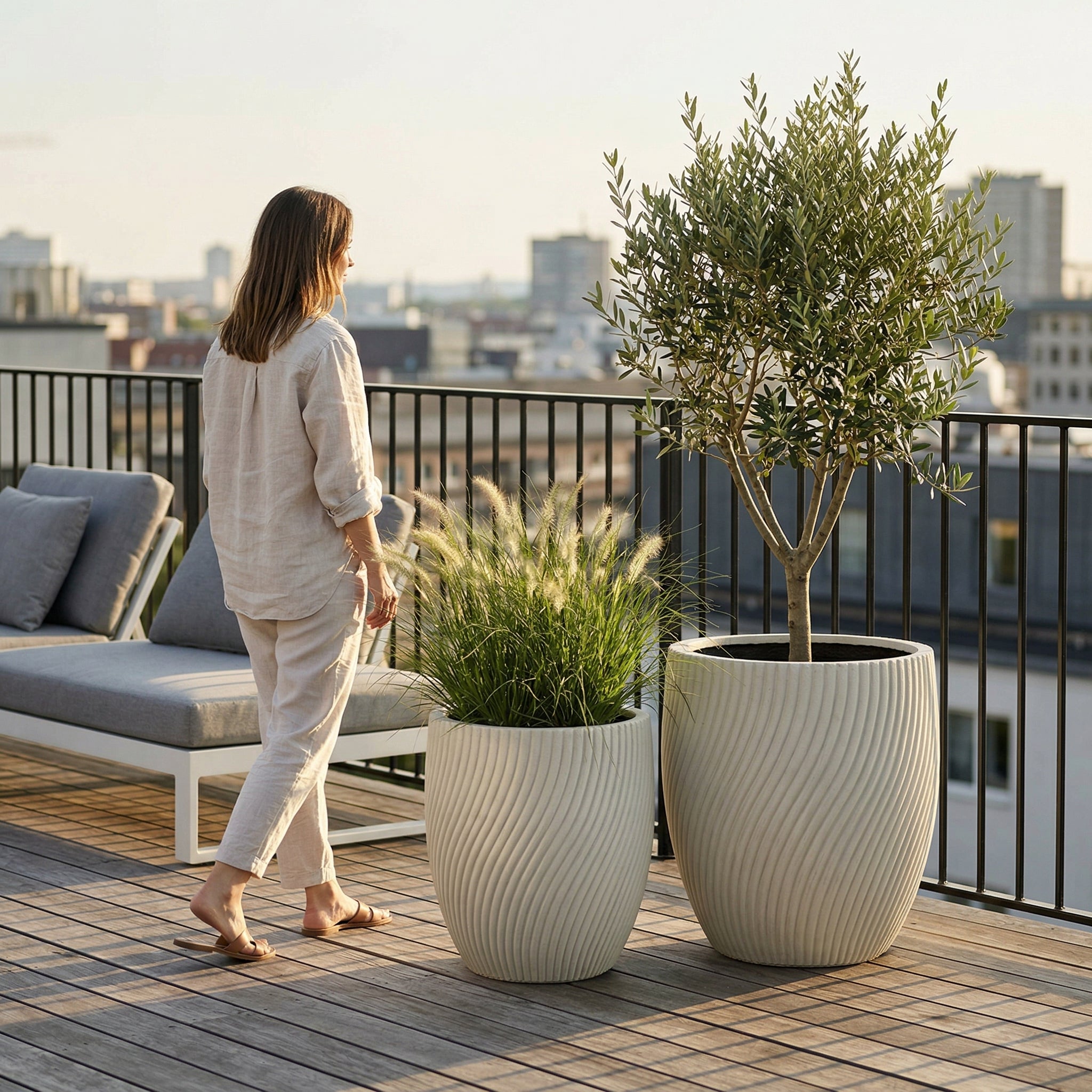 Pflanzkübel Beton Beige draußen – Solstice wetterfest
