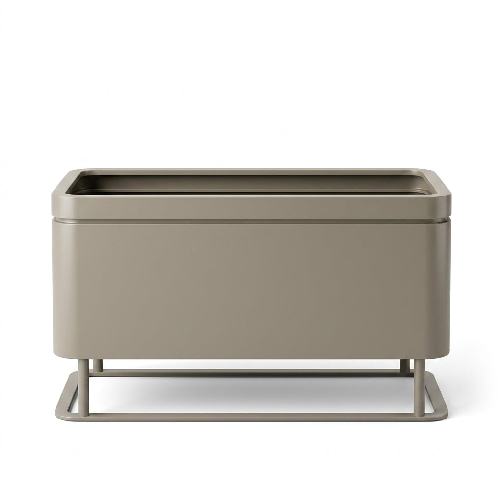 Velký ocelový květináč GRANDOSIA v barvě šampaňská, velikost XXXL (120 x 120 x 100 cm). Produktová fotografie na čistě bílém pozadí.