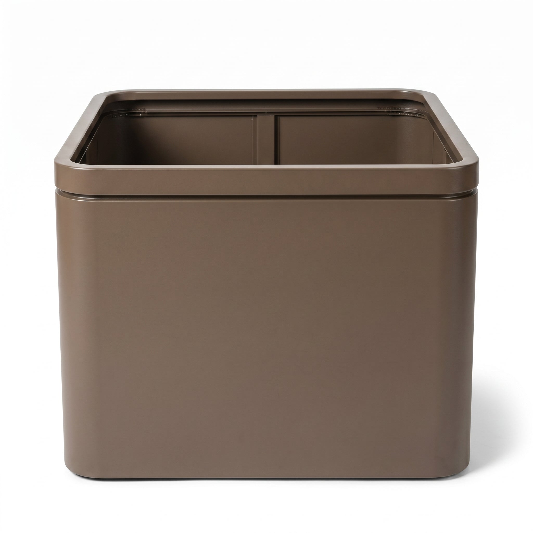 Velký šedohnědý květináč z nerezové oceli INFINITY SQUARE XXL 80x80x60 cm na bílém pozadí