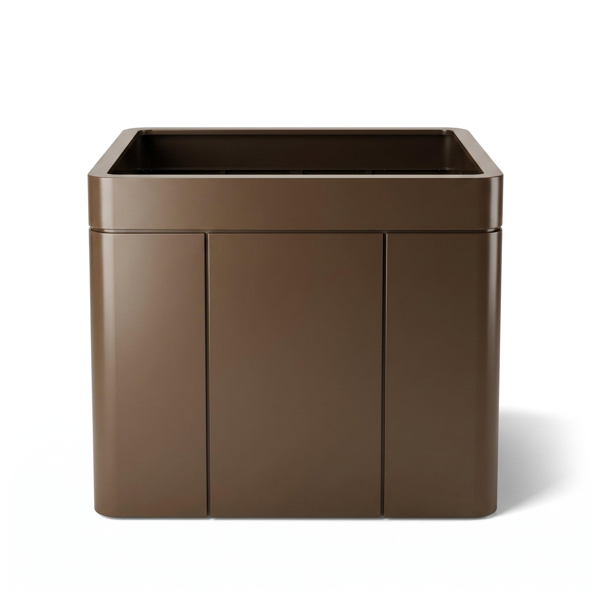 Velký nerezový květináč INFINITY X v šedohnědé barvě, velikost XXXL, vyfocený na čistě bílém pozadí.