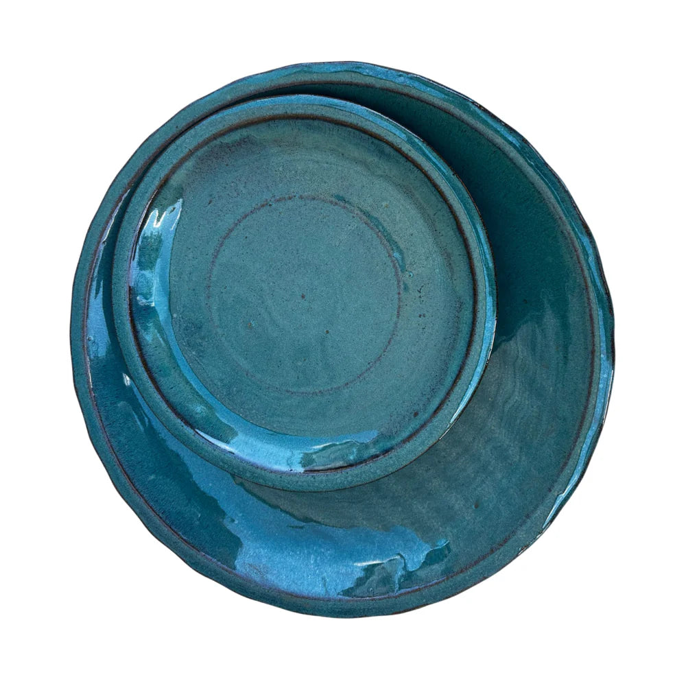 Podmiska pod květináč - Petrolejově modrá se vzorem