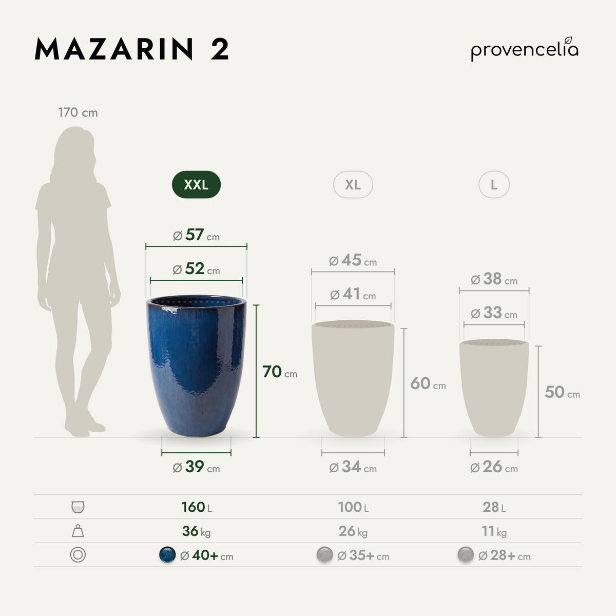 Keramik-Pflanzkübel Mazarin 2 – Azurblau, XXL (57 x 70 cm)