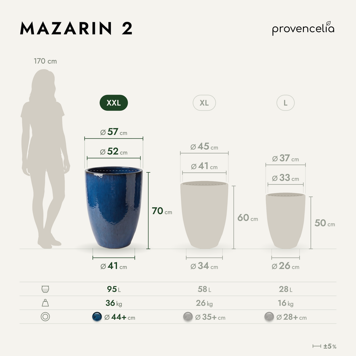 Keramik-Pflanzkübel Mazarin 2 – Azurblau, XXL (57 x 70 cm)