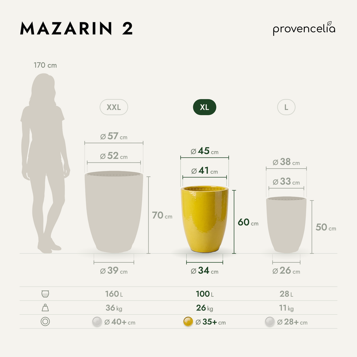Keramik-Pflanzkübel Mazarin 2 – Gelb, XL (45 x 60 cm)