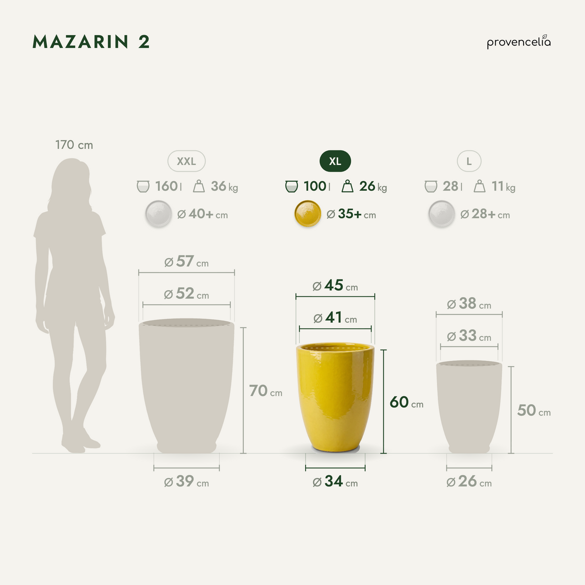 Keramik-Pflanzkübel Mazarin 2 – Gelb, XL (45 x 60 cm)