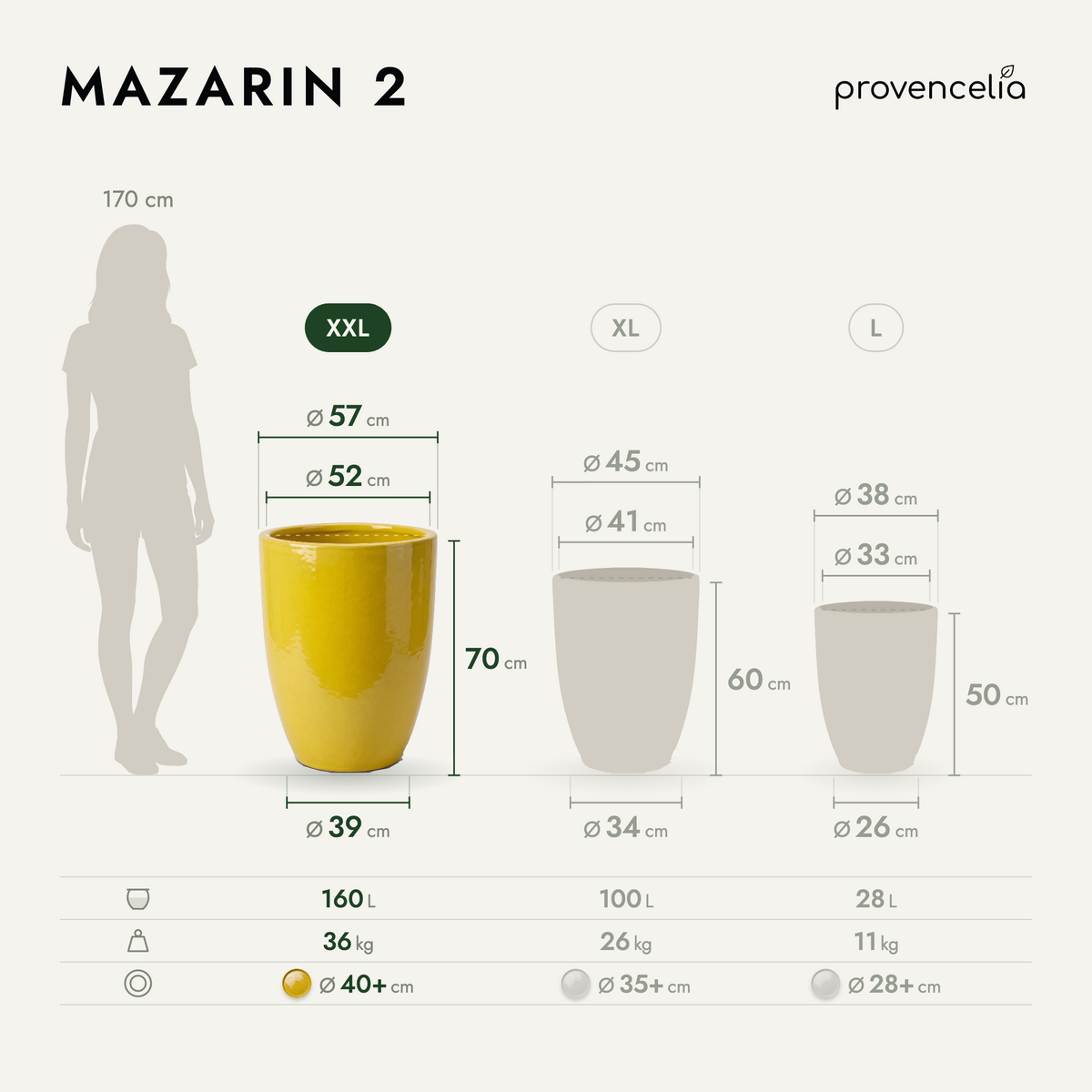 Keramik-Pflanzkübel Mazarin 2 – Gelb, XXL (57 x 70 cm)