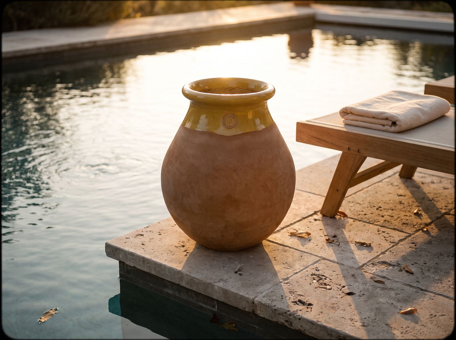 Leerer Biot am Pool in der untergehenden Sonne