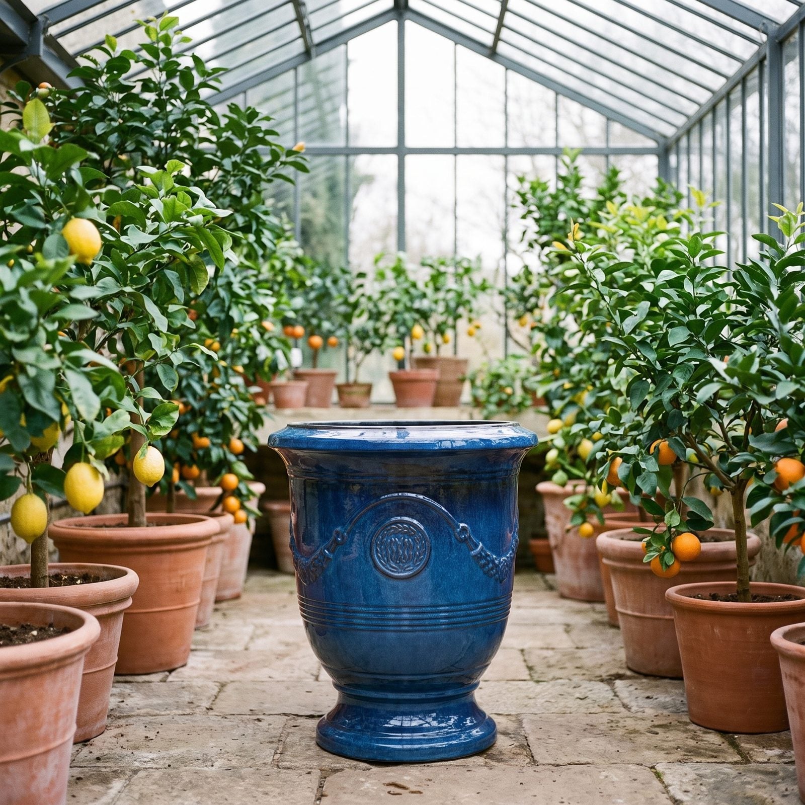 RICHELIEU Azurblau in der Orangerie zwischen Zitrusbäumen