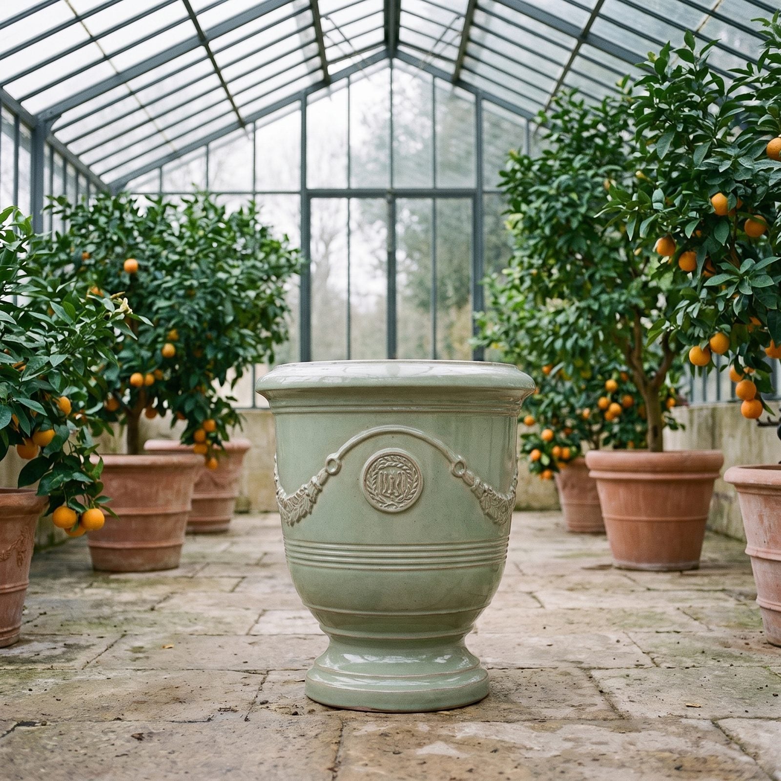 RICHELIEU Jade-Perle in der Orangerie zwischen Zitrusbäumen