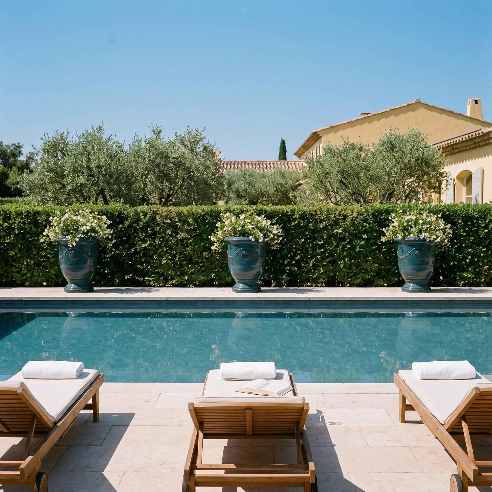Reihe von RICHELIEU Tropische Lagune entlang des Pools einer mediterranen Villa